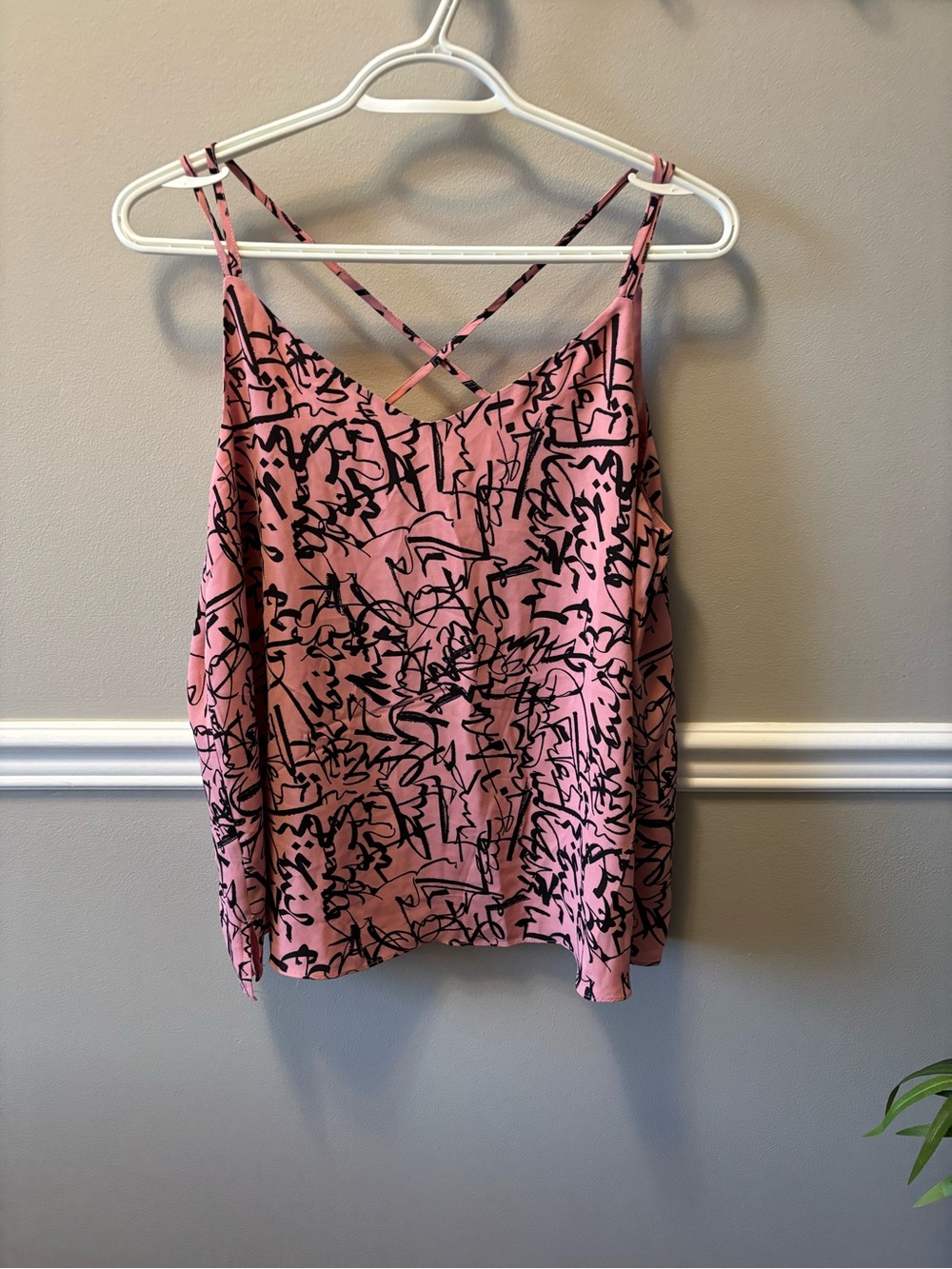 Pink Scribble-Print Crisscross Strap Camisole